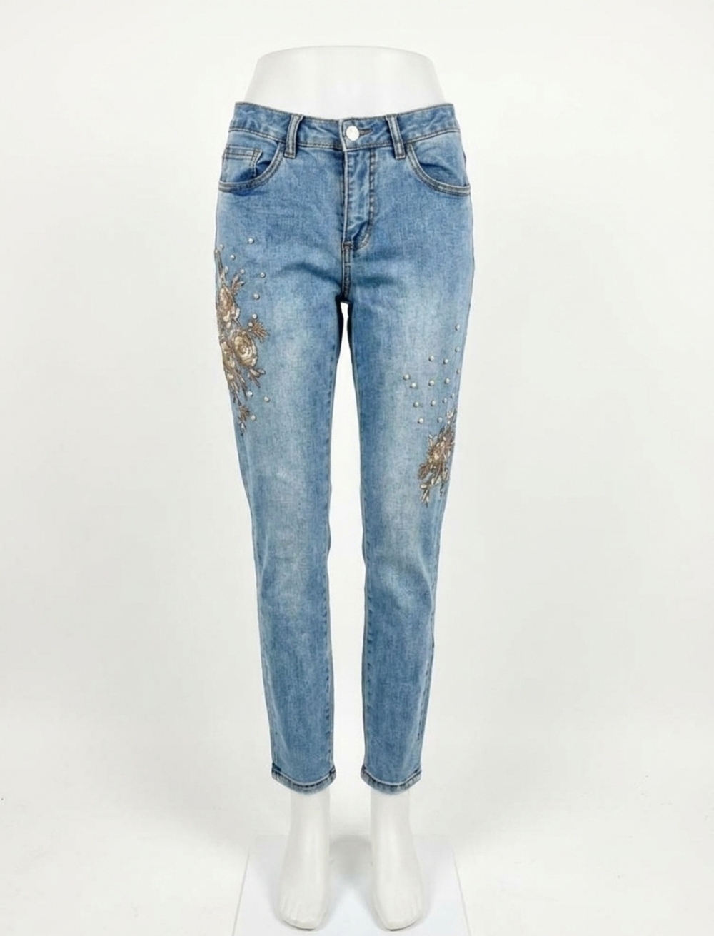 NEW JOSEPH RIBKOFF denim bleu w gold emb in denim